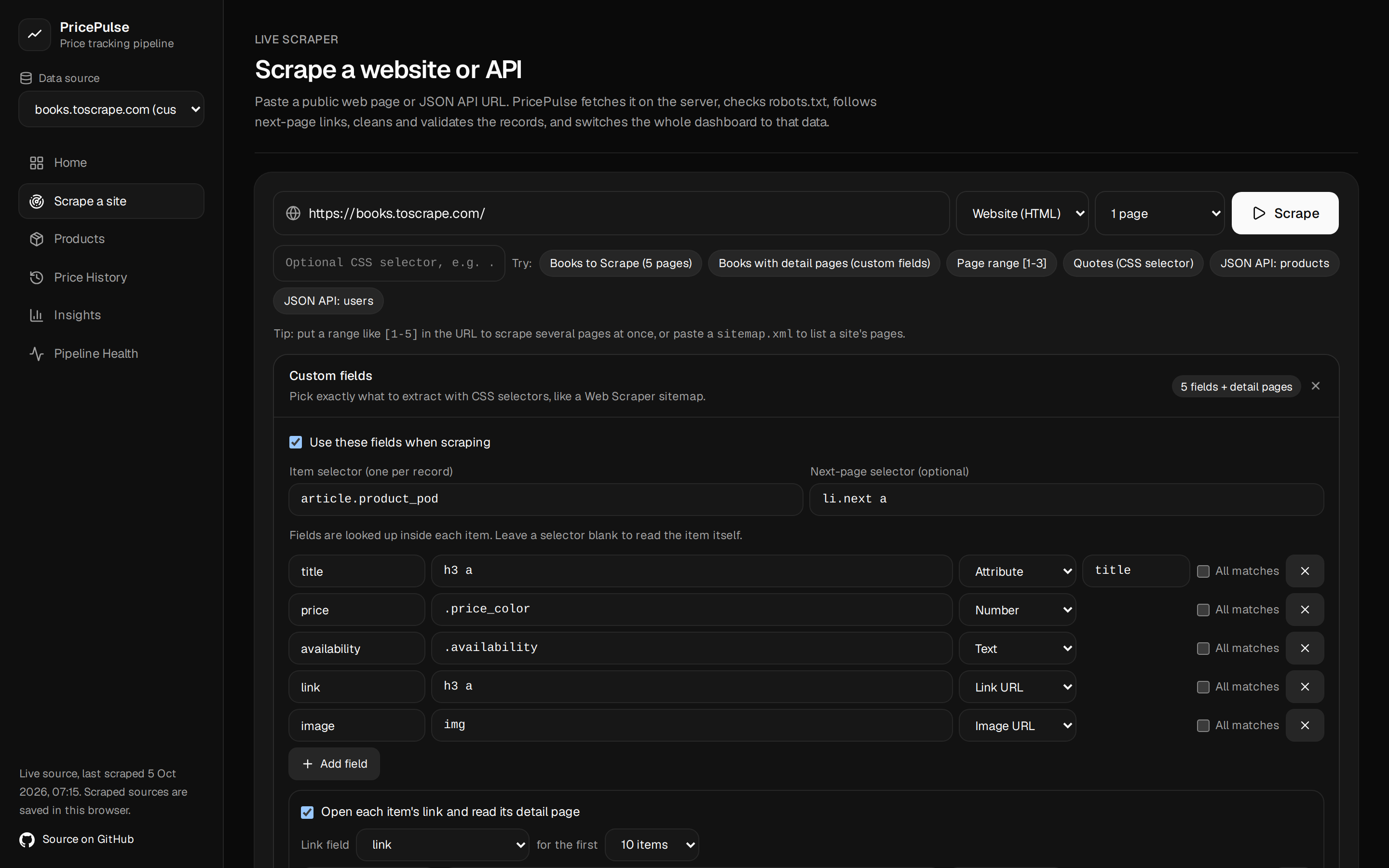 PricePulse: Web Scraper, ETL Pipeline & Live Data Dashboard — project preview